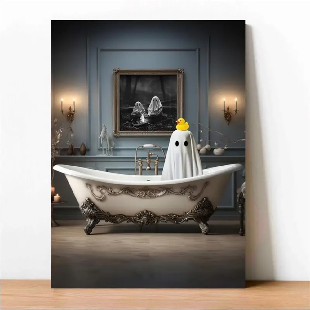 Canvas‎ Poster Printed Painting Ghost Yellow Duck  Bathing Unframed 40x60cm